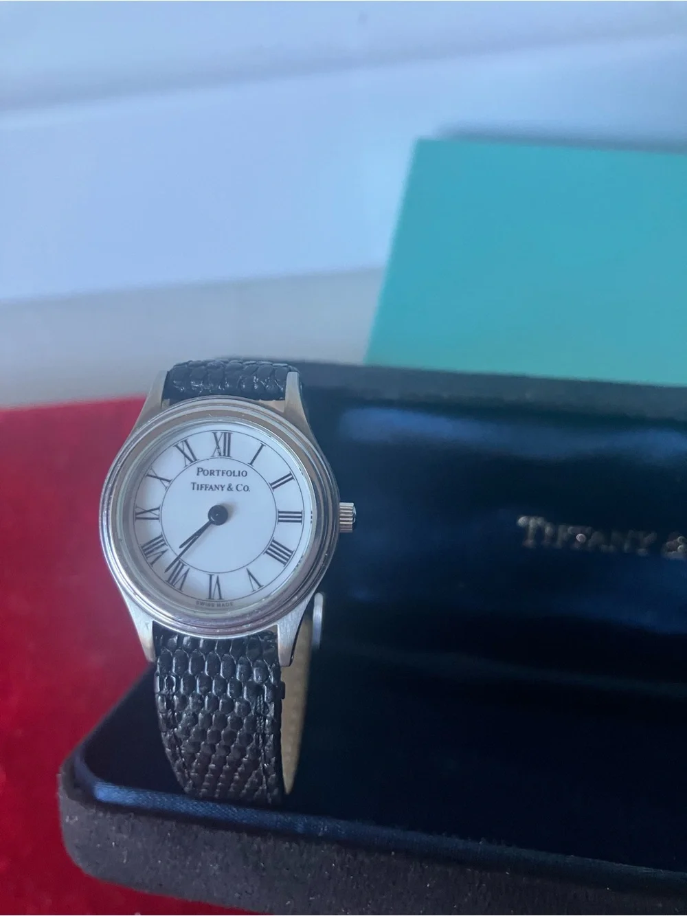 Vintage Tiffany & Co. Portfolio Ladies Watch w/ Boxes Original Lizard Band RUNS